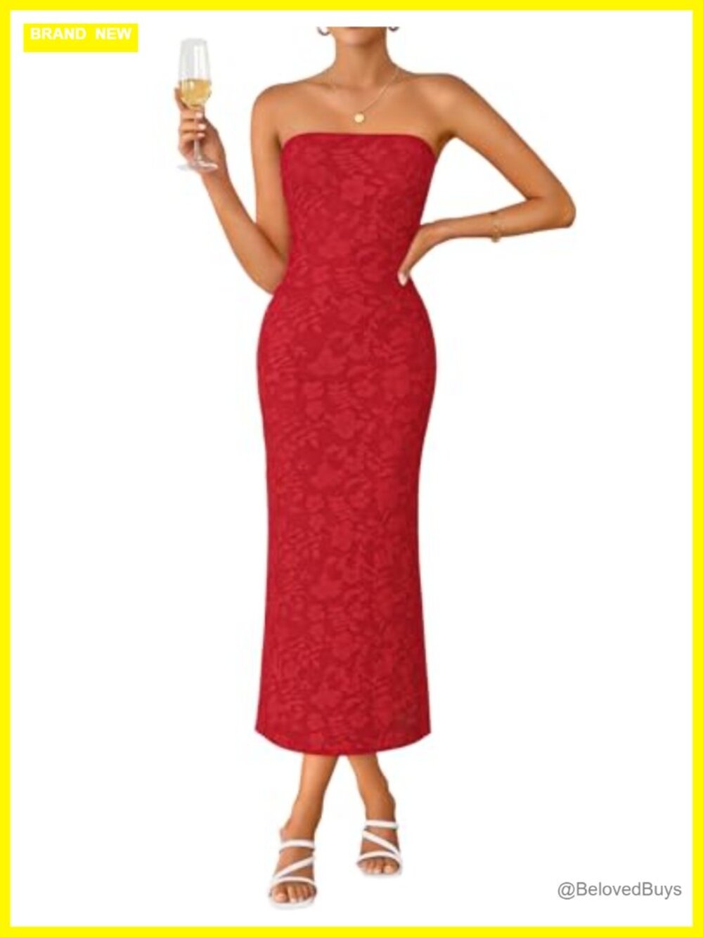 Women Floral Bodycon Strapless Midi Dress Wedding Guest Summer